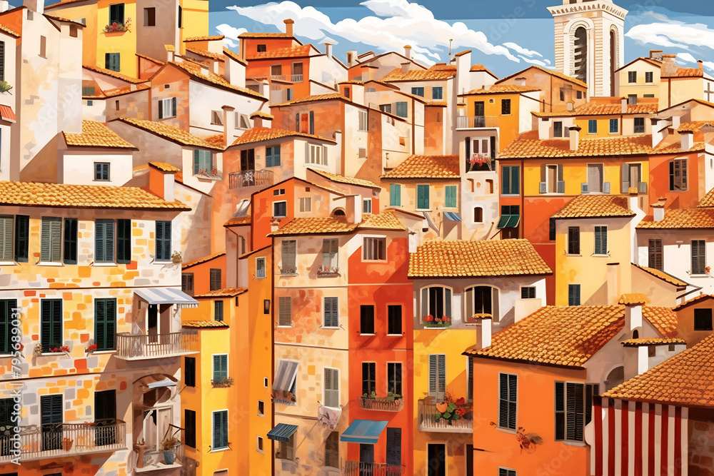 Illustration of a Siena city landscape with buildings. Illustration for your design