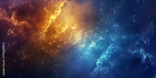 Abstract cosmic clouds with vibrant colors on a dark sky. Astronomy and imagination concept. Design for wallpaper or background with copy space