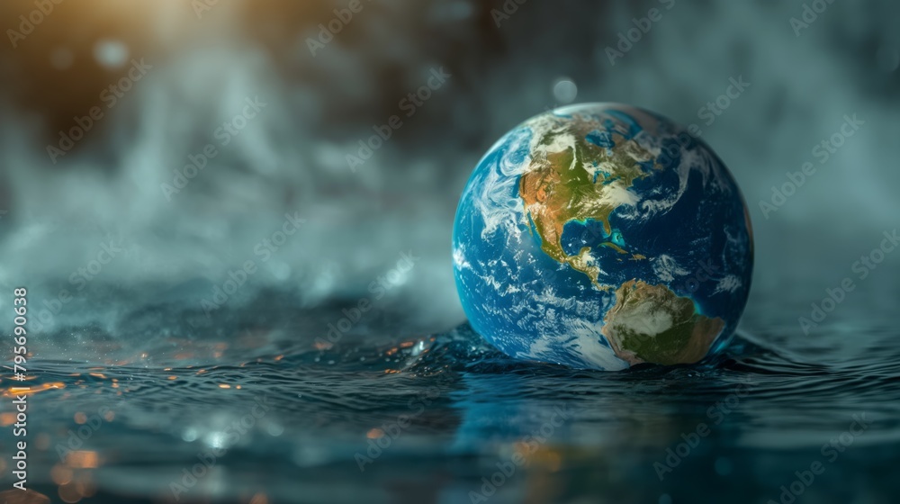 Global boiling, severity of extreme heat events. Planet Earth Submerged in Water, Conceptual Image Reflecting Climate Change and Rising Sea Levels
Global boiling, severity of extreme heat events. Planet Earth Submerged in Water, Conceptual Image Reflecting Climate Change and Rising Sea Levels