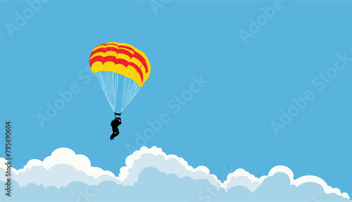Thrill-Seeker Skydiving Through the Air with Parachute