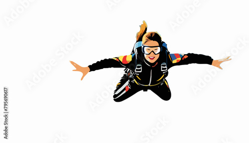 Skydiver Descending with Parachute in Freefall