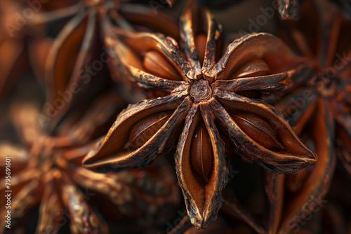 Close-Up of Star Anise Pods With a Shallow Depth of Field