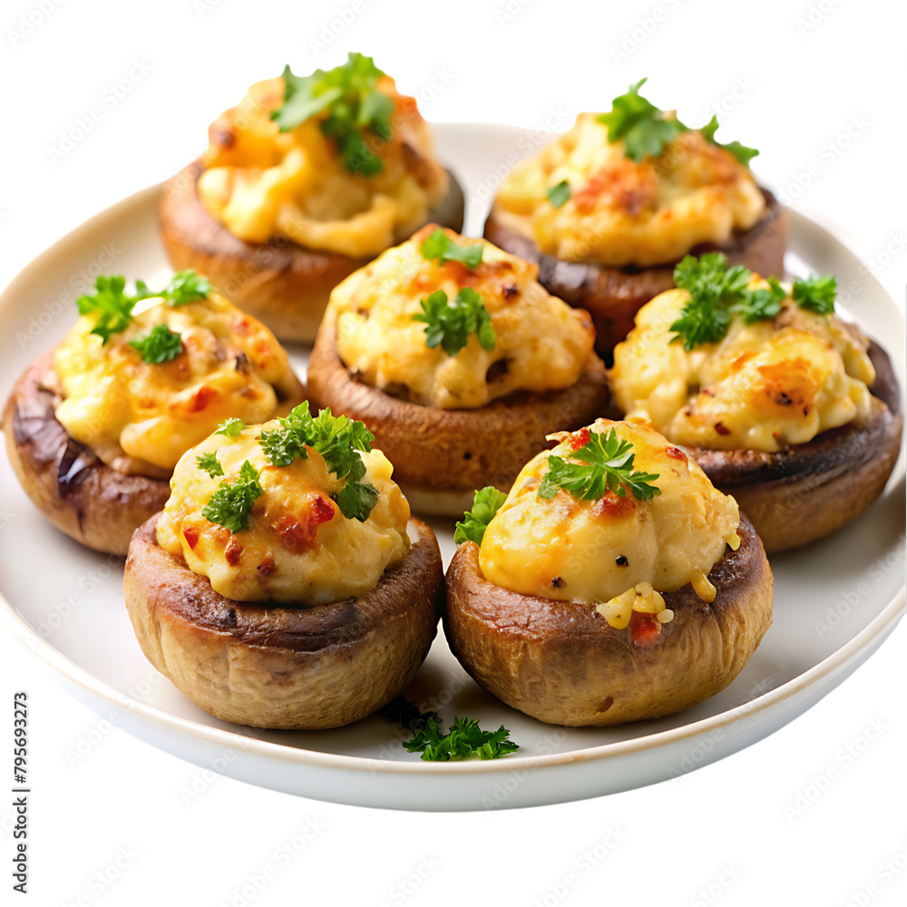a plate of cheesy stuffed mushrooms baked