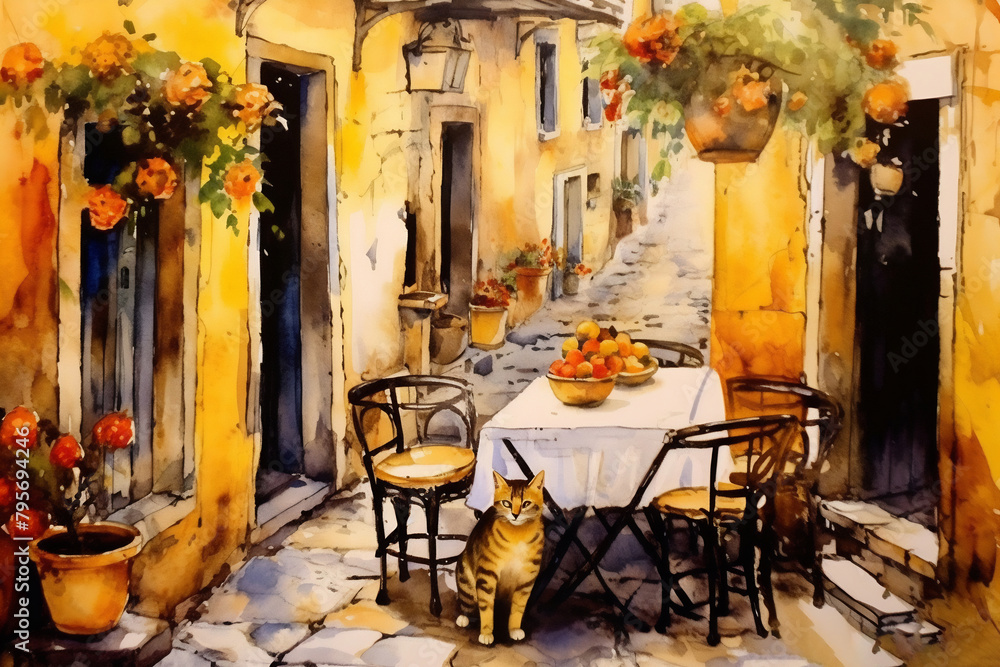 Obraz premium Cat sitting at table