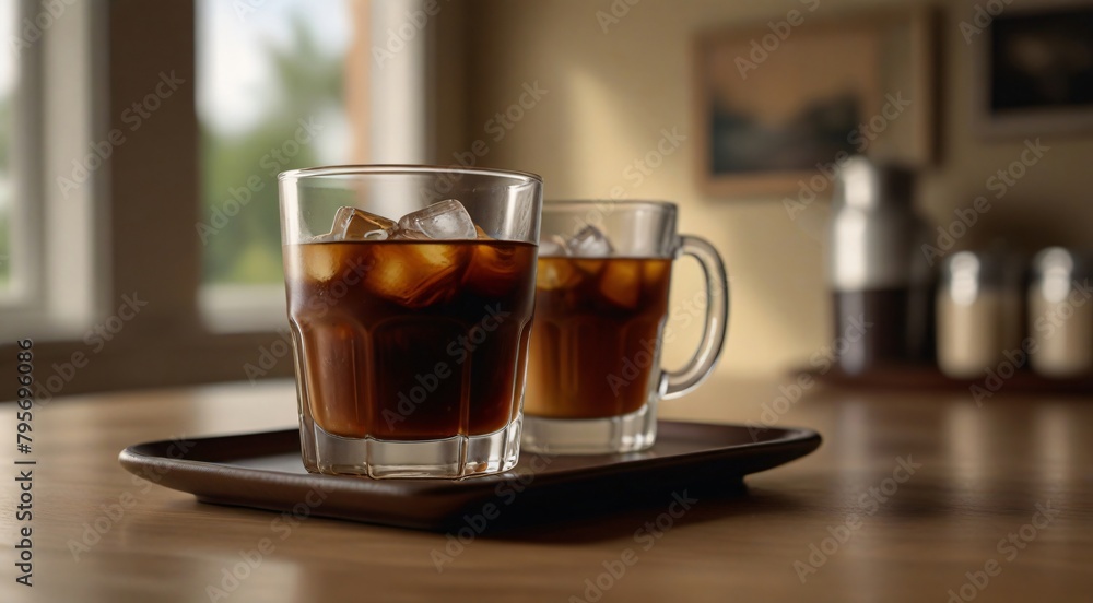 coffee drink in a clear glass on a cork coaster, coffee drink in a clear glass on a cork coaster,