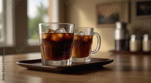 coffee drink in a clear glass on a cork coaster,