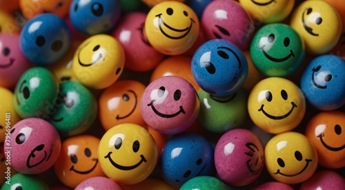 a close up of a pile of colorful smiley faces beads  smiling faces  smiles and colors  cute
