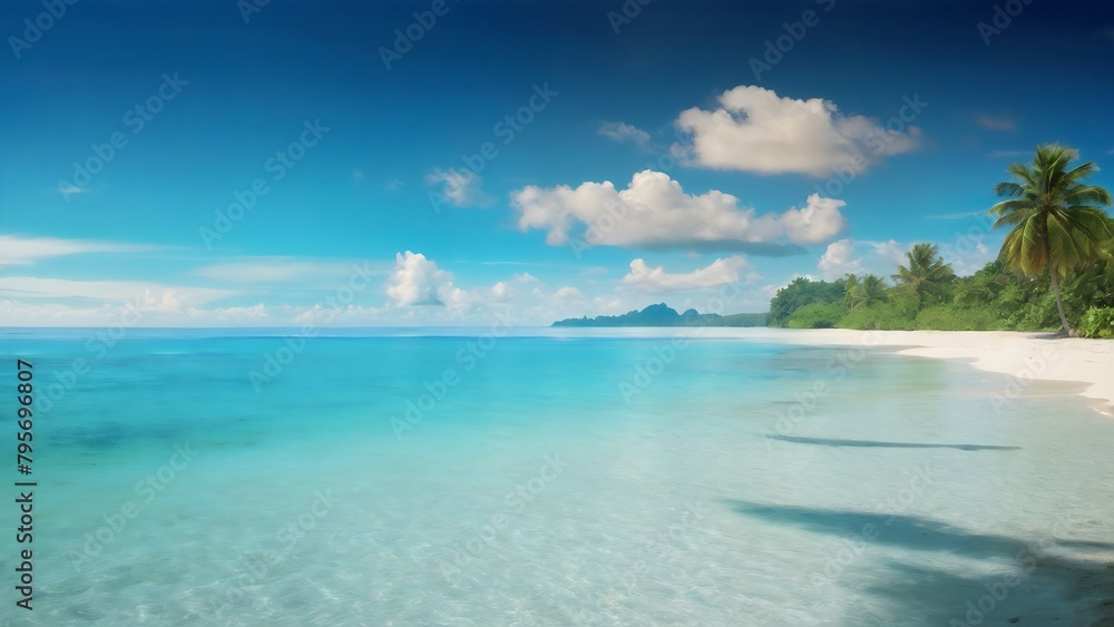 A tropical beach landscape,palm trees, summer vacation wallpaper