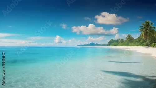 A tropical beach landscape,palm trees, summer vacation wallpaper © Tayyab