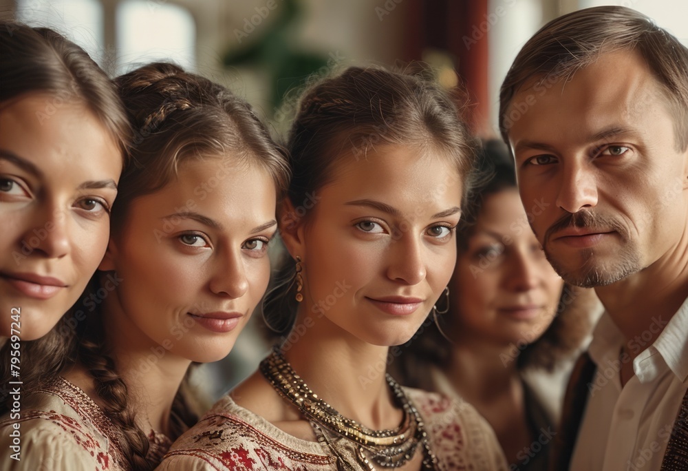 Obraz premium A family group dressed in traditional cultural attire. The image showcases cultural pride and heritage.