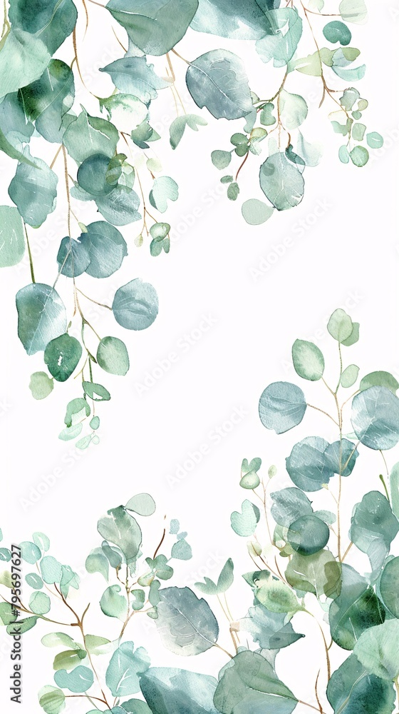 a watercolor painting of green leaves