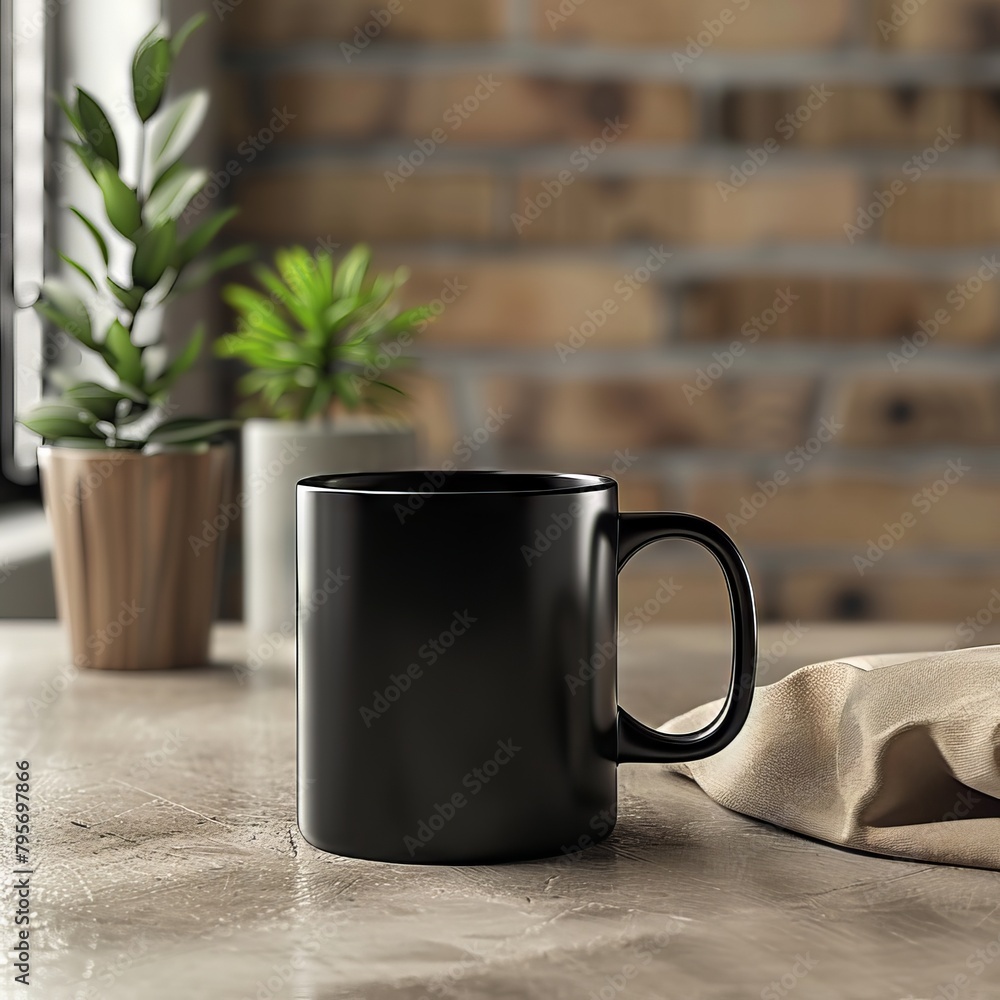 Modern Coffee Mug with a Plant Background