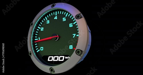Racing Car Dashboard Pushing The Limits. Tachometer. 3D Animation Isolated on transparent background. ProRes 4444