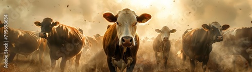 A herd of cattle belch methane, a potent greenhouse gas, into the air Industrial agriculture, though it feeds the world, contributes to a warming planet photo