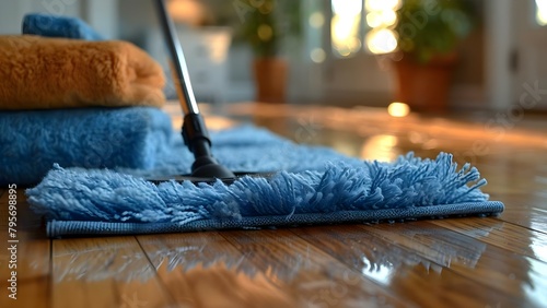 A dust mop effortlessly removes dirt and dust from hardwood floors. Concept Cleaning, Hardwood Floors, Dust Mop, Home Maintenance photo