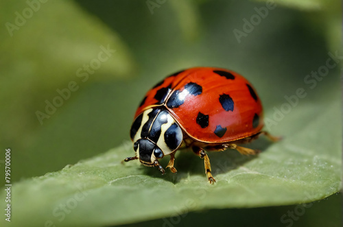A ladybug on a green leaf © Omar