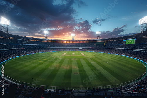 Panoramic High-Definition Image of a Cricket Stadium,
Sports Stadium Background
