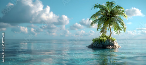 A simple geometric representation of a small island with a single palm tree