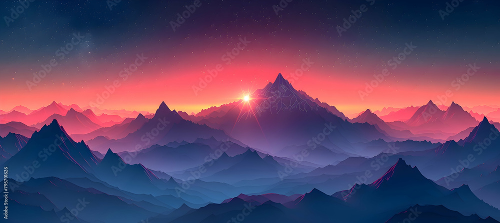 A simple geometric representation of a single star shining above a mountain peak A simple geometric representation of a single star shining above a mountain peak