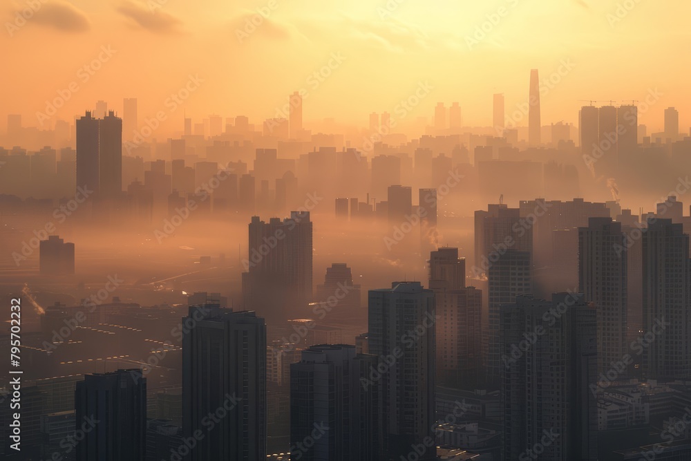 Fototapeta premium City skylines, once shrouded in smog, stand clear and majestic, revealing the beauty of architecture bathed in clean, unfiltered sunlight