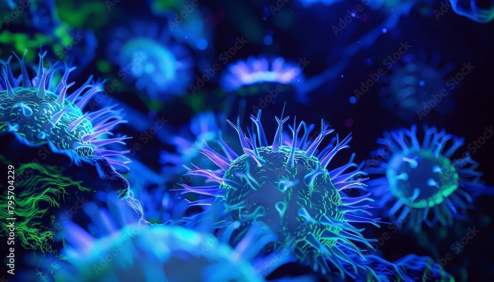 Obraz premium In a world lit by neon, scientists found a microbe that glowed like a forgotten star in the cosmos