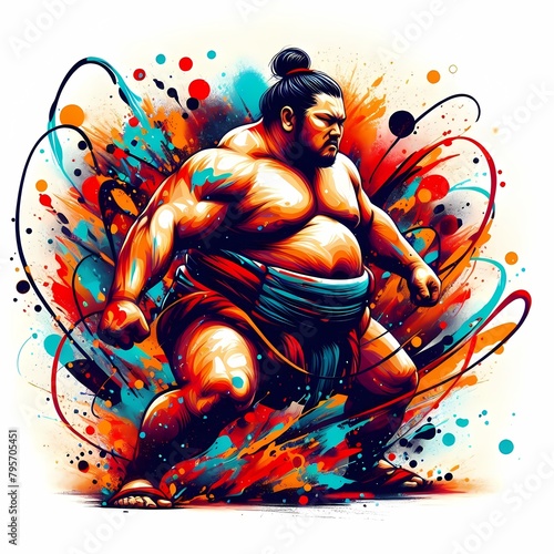illustration of A Sumo with splashes of paint surrounding, it creates a sense of movement © BERMED
