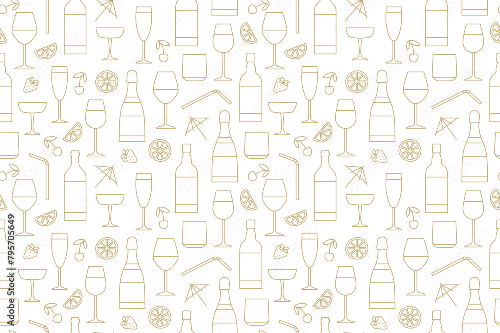 seamless pattern with alcoholic beverages and cocktails; Iieal for bar menus, party invitations, or cocktail-themed merchandise- vector illustration seamless pattern with alcoholic beverages and cocktails; Iieal for bar menus, party invitations, or cocktail-themed merchandise- vector illustration