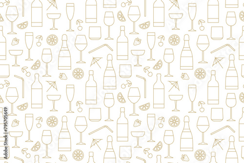 seamless pattern with alcoholic beverages and cocktails; Iieal for bar menus, party invitations, or cocktail-themed merchandise- vector illustration