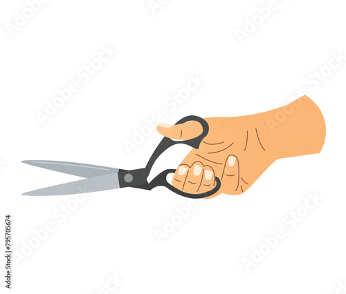 hand holding tailor's scissors; perfect for fashion blogs, sewing tutorials, or textile-related promotions- vector illustration