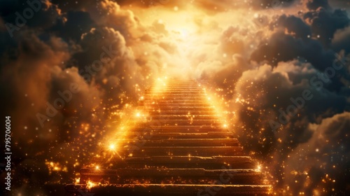 Close-up on a glowing stairway to heaven, a path of light and spirituality, offering solace and reflection.