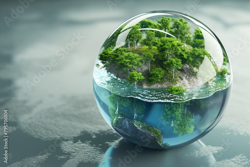 Crystal-clear 3D globe logo adorned with lush forests and sparkling oceans, symbolizing World Environment Day.