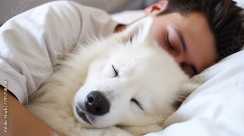 person with a dog, sleeping