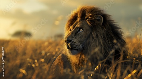 Majestic Lion at Sunset