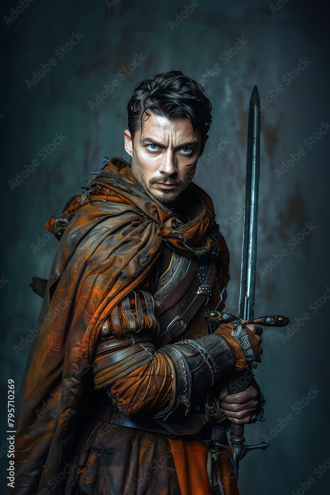 Naklejka premium Epic man warrior with a sword, Generative AI