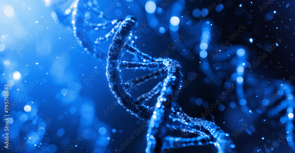 DNA Helix on a Blue Abstract Background. The Wonders of Genetic Science, Generative AI