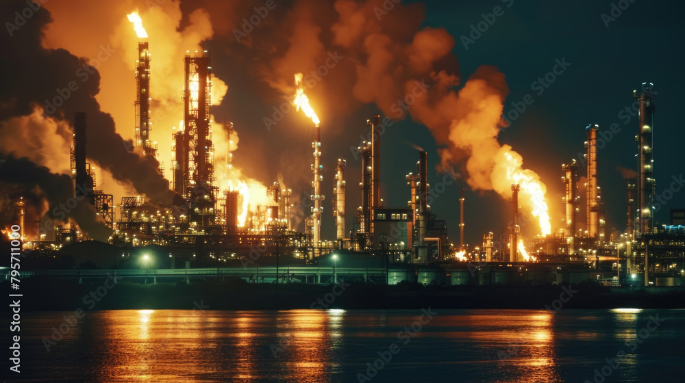 Fototapeta premium A large factory releasing heavy smoke into the air, contributing to air pollution and environmental degradation