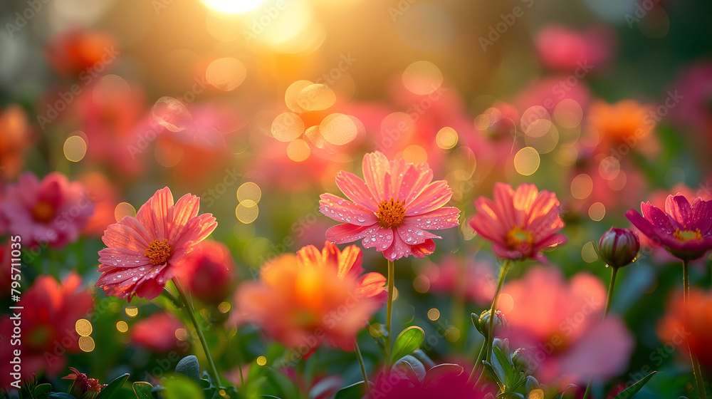 3. Sun-kissed Blooms: A vibrant garden bursts to life with an explosion of summer blooms, their petals glistening with dewdrops in the soft morning light, while butterflies dance a 3. Sun-kissed Blooms: A vibrant garden bursts to life with an explosion of summer blooms, their petals glistening with dewdrops in the soft morning light, while butterflies dance a