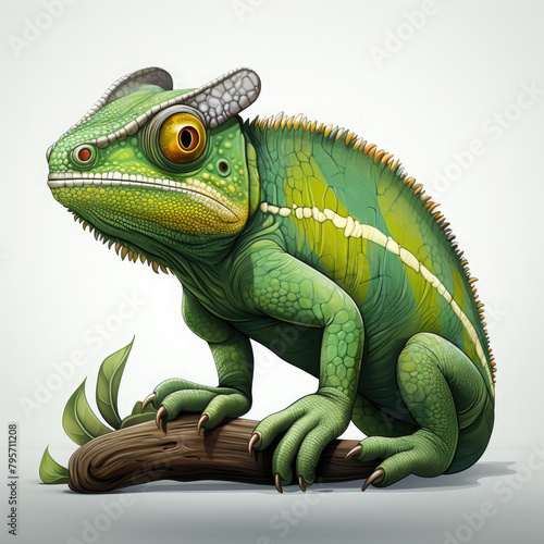 Watercolor Green colored chameleon close up  clipart Illustration  Generative Ai
