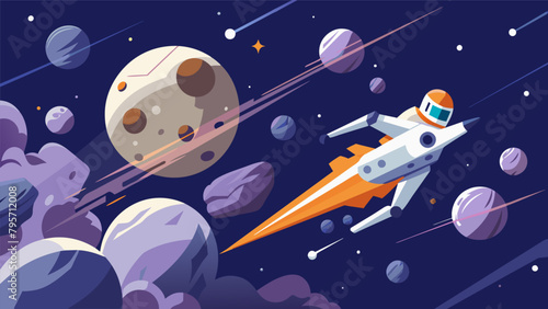 In a highspeed shuttle chase through an asteroid field the pilot expertly maneuvers using martial arts principles of balance and control.