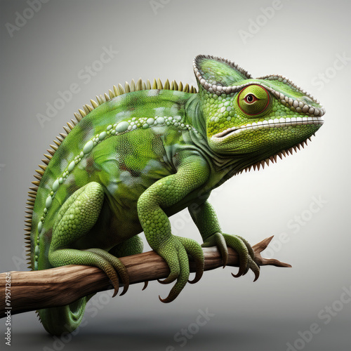 Watercolor Green colored chameleon close up, clipart Illustration, Generative Ai © SantoshArt