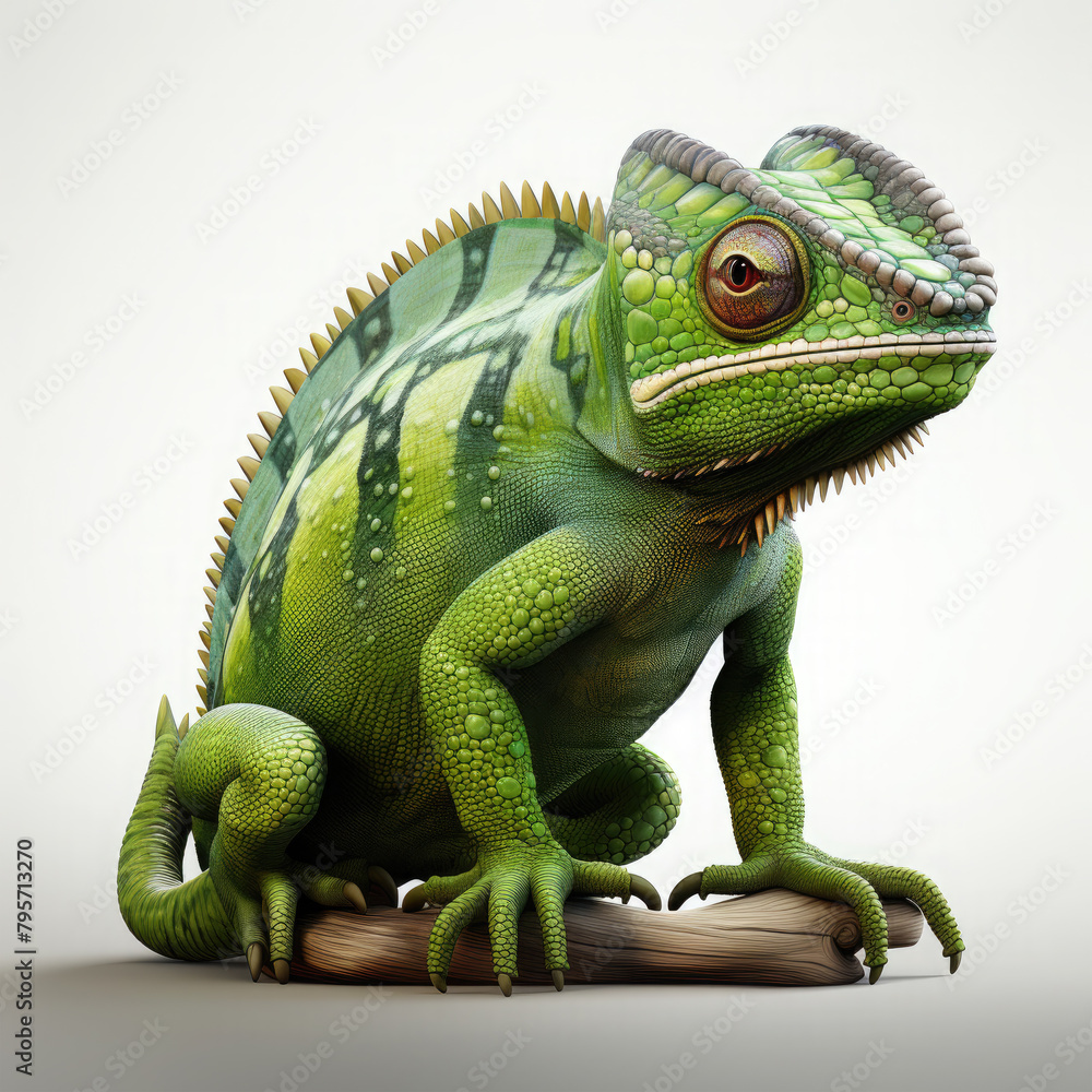 Obraz premium Watercolor Green colored chameleon close up, clipart Illustration, Generative Ai