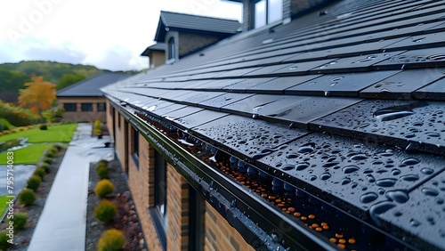 Household gutter system maintenance for building protection from rainwater damage. Concept Household Gutter Cleaning, Rainwater Drainage, Preventing Water Damage, Gutter Maintenance Tips