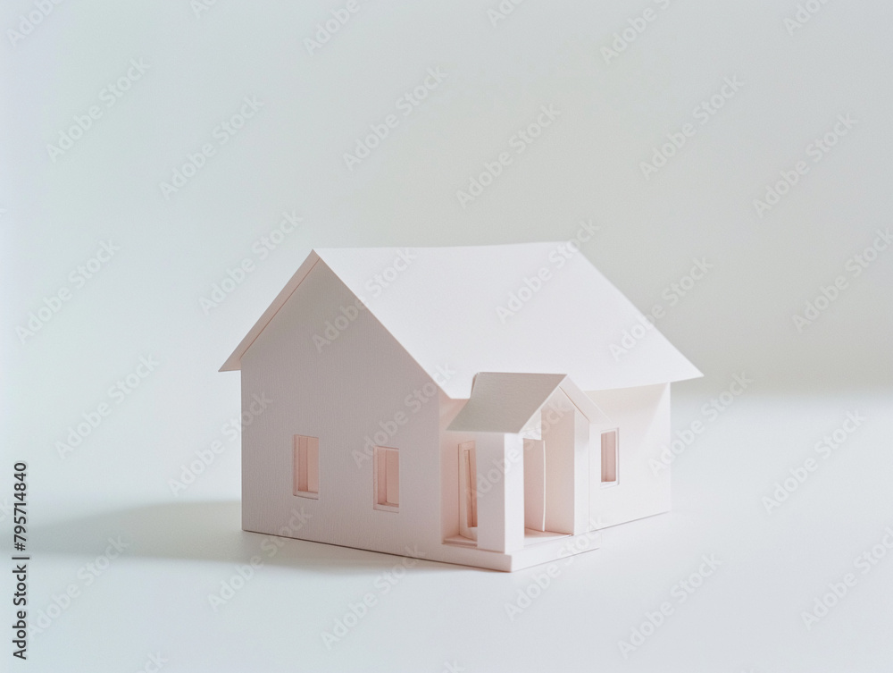 A simple pastel paper model home on a clean white background, illustrating the beauty of architectural minimalism A simple pastel paper model home on a clean white background, illustrating the beauty of architectural minimalism