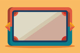 Illustration of a generic tablet device with a blue and red case on an orange background.
