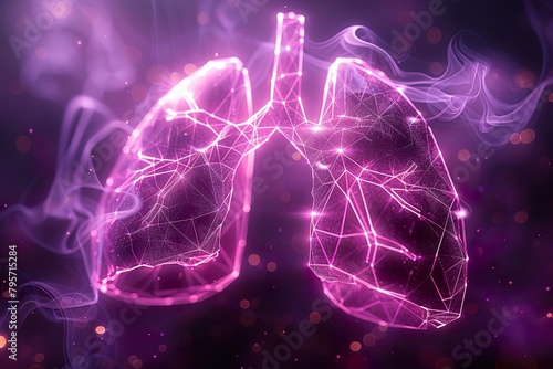 Vector human bronchi lungs anatomy structure with abstract 3d geometry lines and gradient waves art to asthma world tuberculosis health day or medicine respiratory system organ on dark