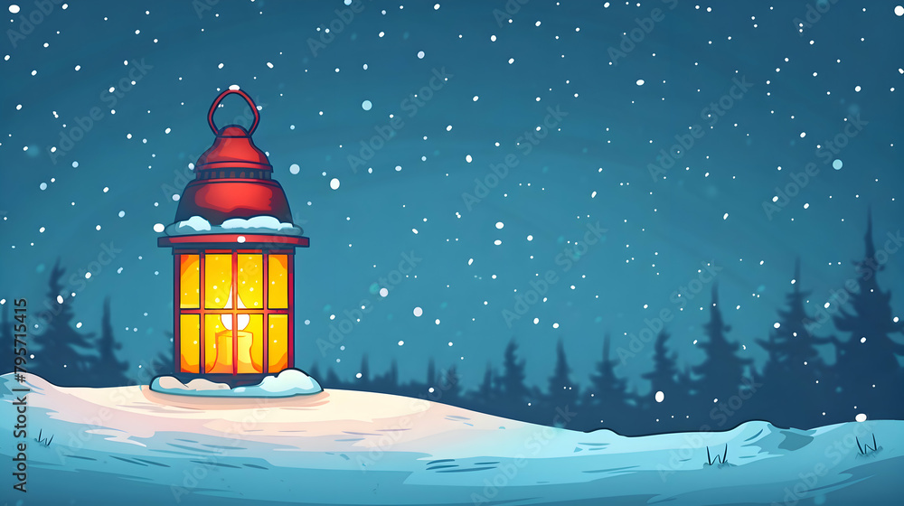 Naklejka premium A simple line drawing of a minimalist lantern on a snowy evening