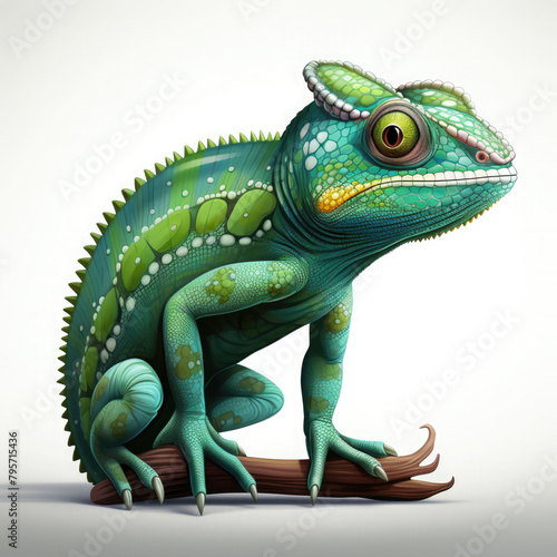 Watercolor Green colored chameleon close up  clipart Illustration  Generative Ai