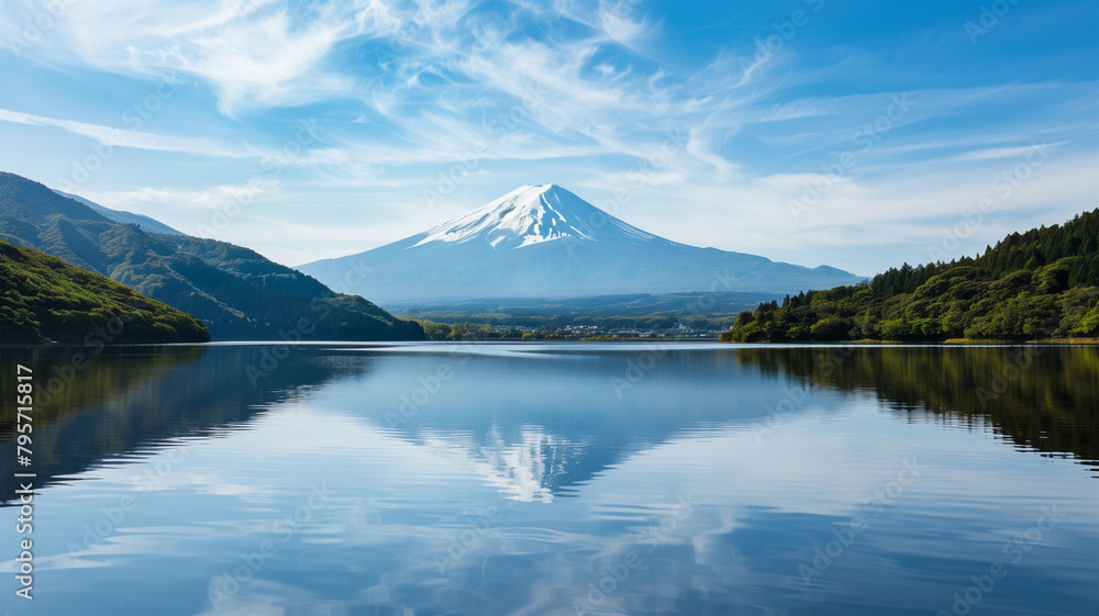 富士山と湖 夏の風景