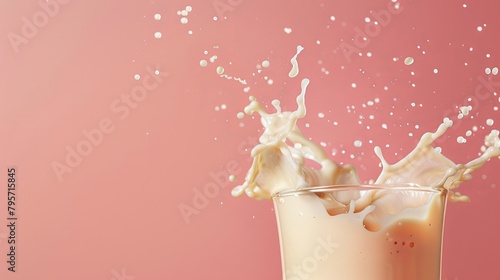 Delicious yogurt splashes falling on bright solid color background, food and healthy eating concept
