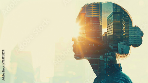 double exposure of business woman and modern cityscape